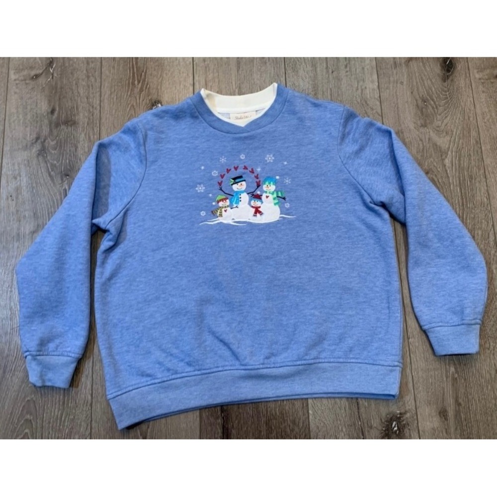 Embroidered GrandmaCore Holiday Sweatshirt Blue Vintage Retro Cottagecore